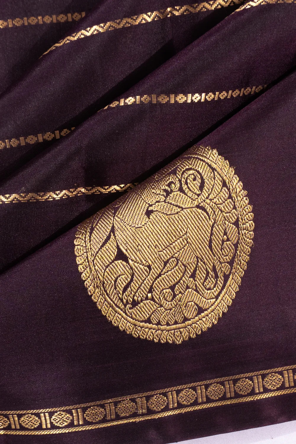 Kanchipuram Silk Horizontal Lines Choco Brown Saree