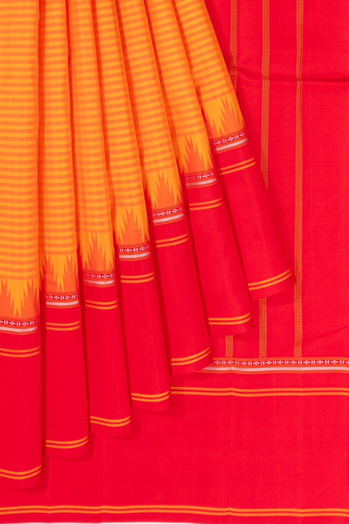 Classic Kanchipuram Silk Horizontal Lines Orange Saree