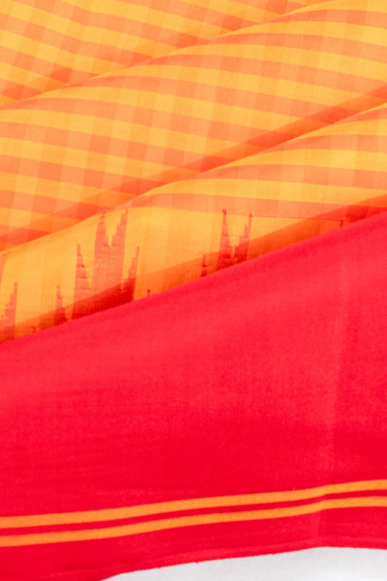 Classic Kanchipuram Silk Horizontal Lines Orange Saree