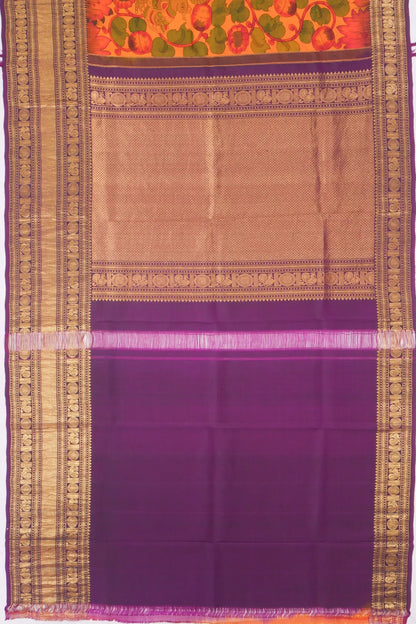 Kankatala Kanchipuram Silk Kalamkari Handpainted Yellow Saree g2