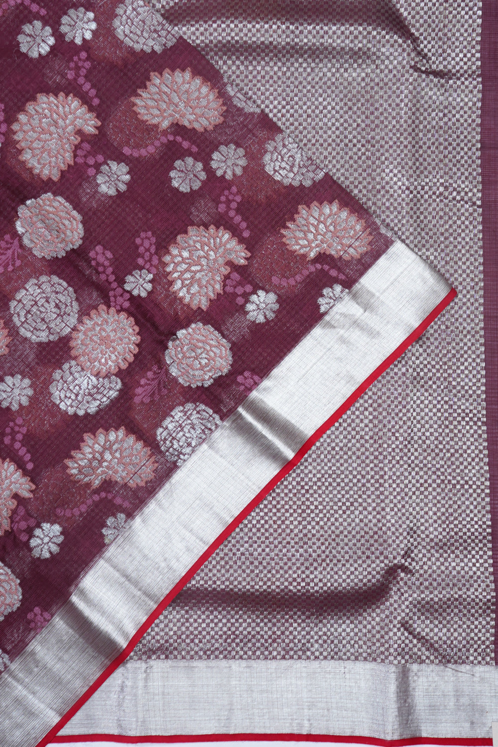 Zari Kota Cotton Jaal Burgundy Saree