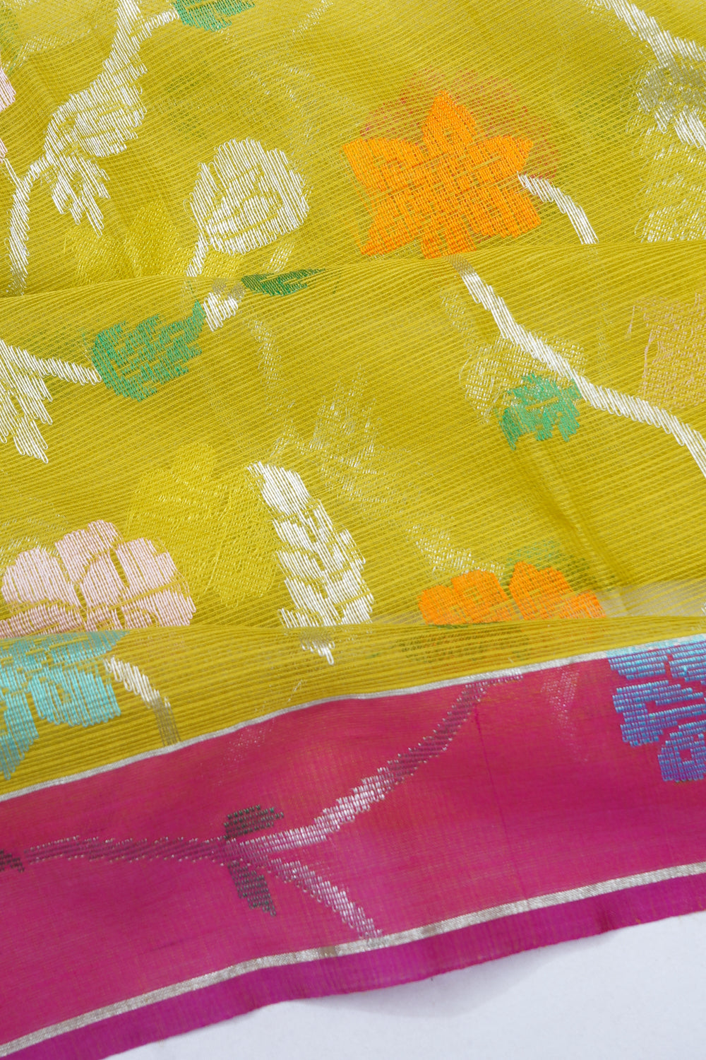 Zari Kota Cotton Jaal Green Saree