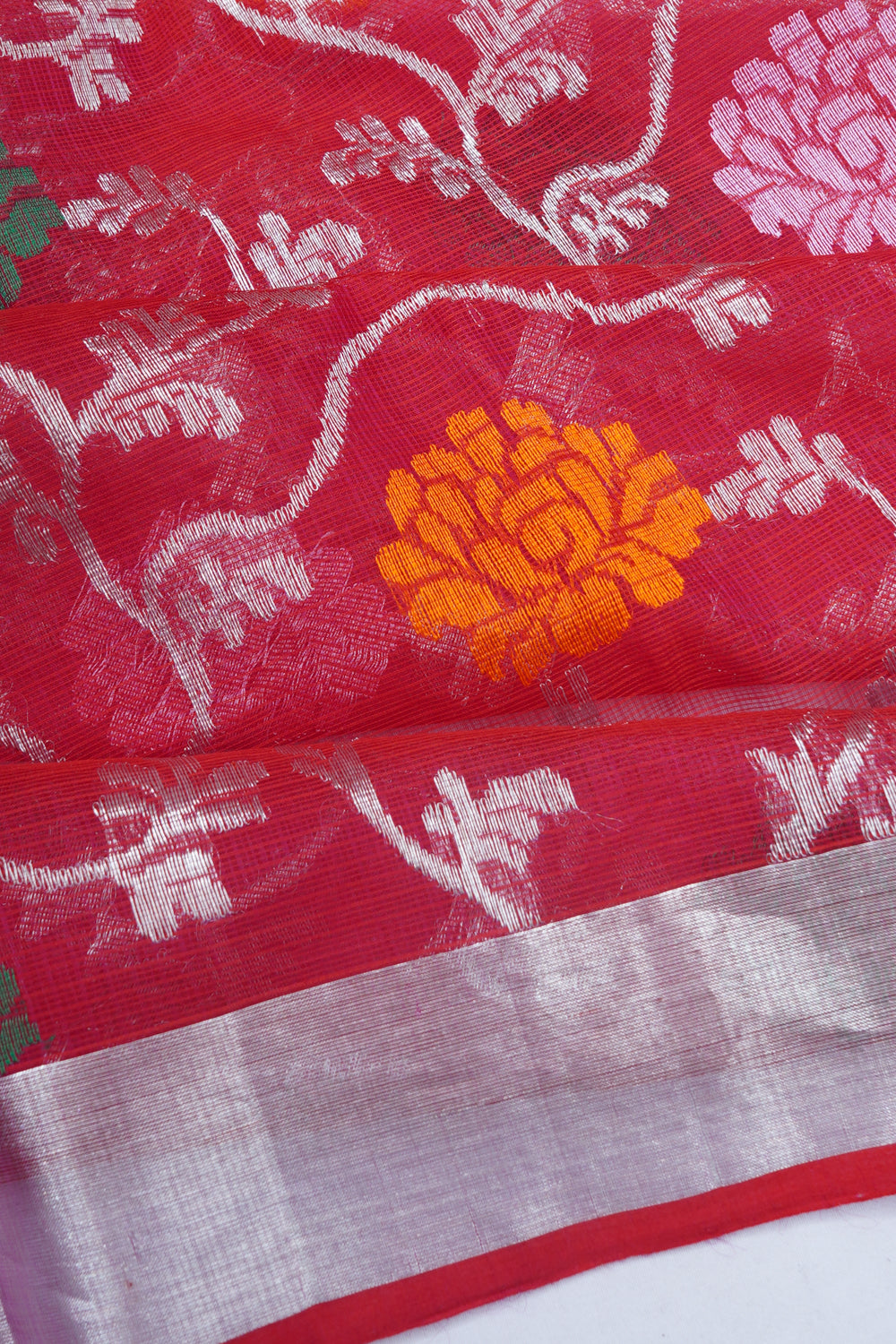 Zari Kota Cotton Jaal Red Saree