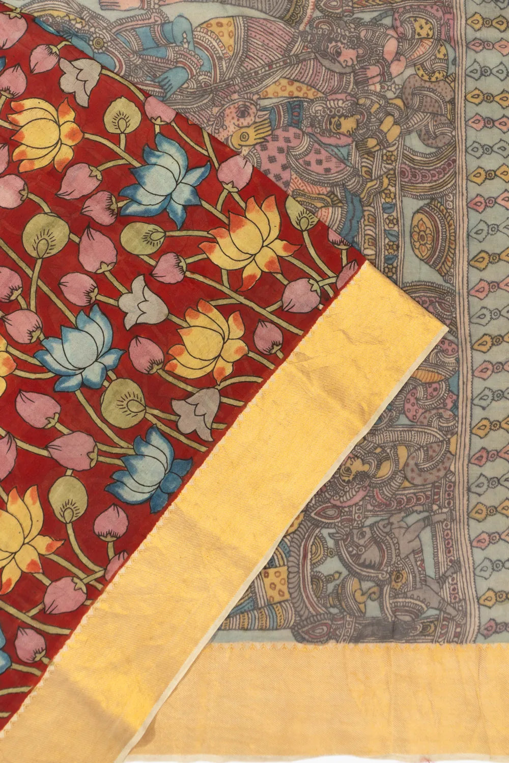 Kalamkari Silk Hand Painted Maroon Saree