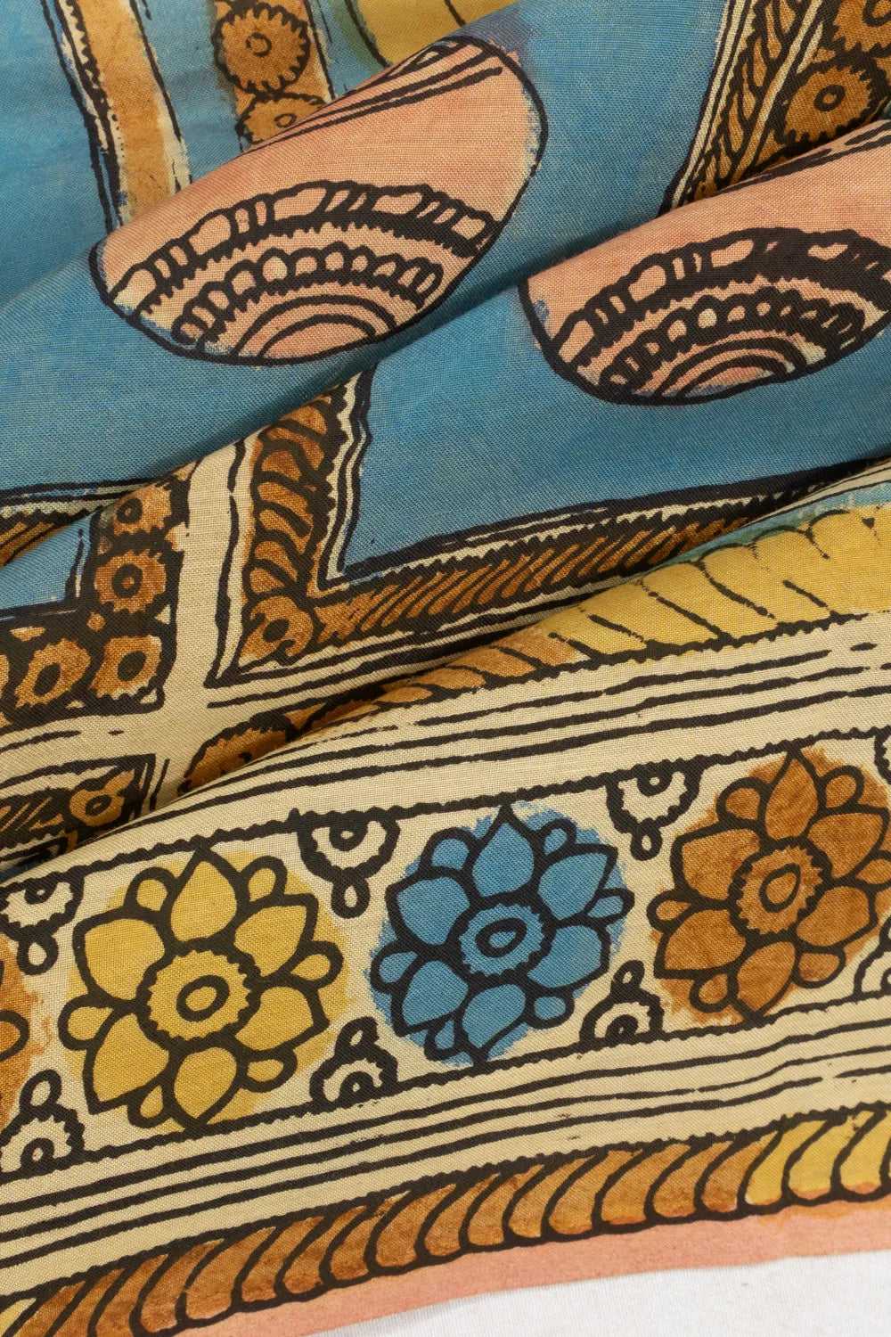 Kalamkari Silk Hand Painted Blue Saree
