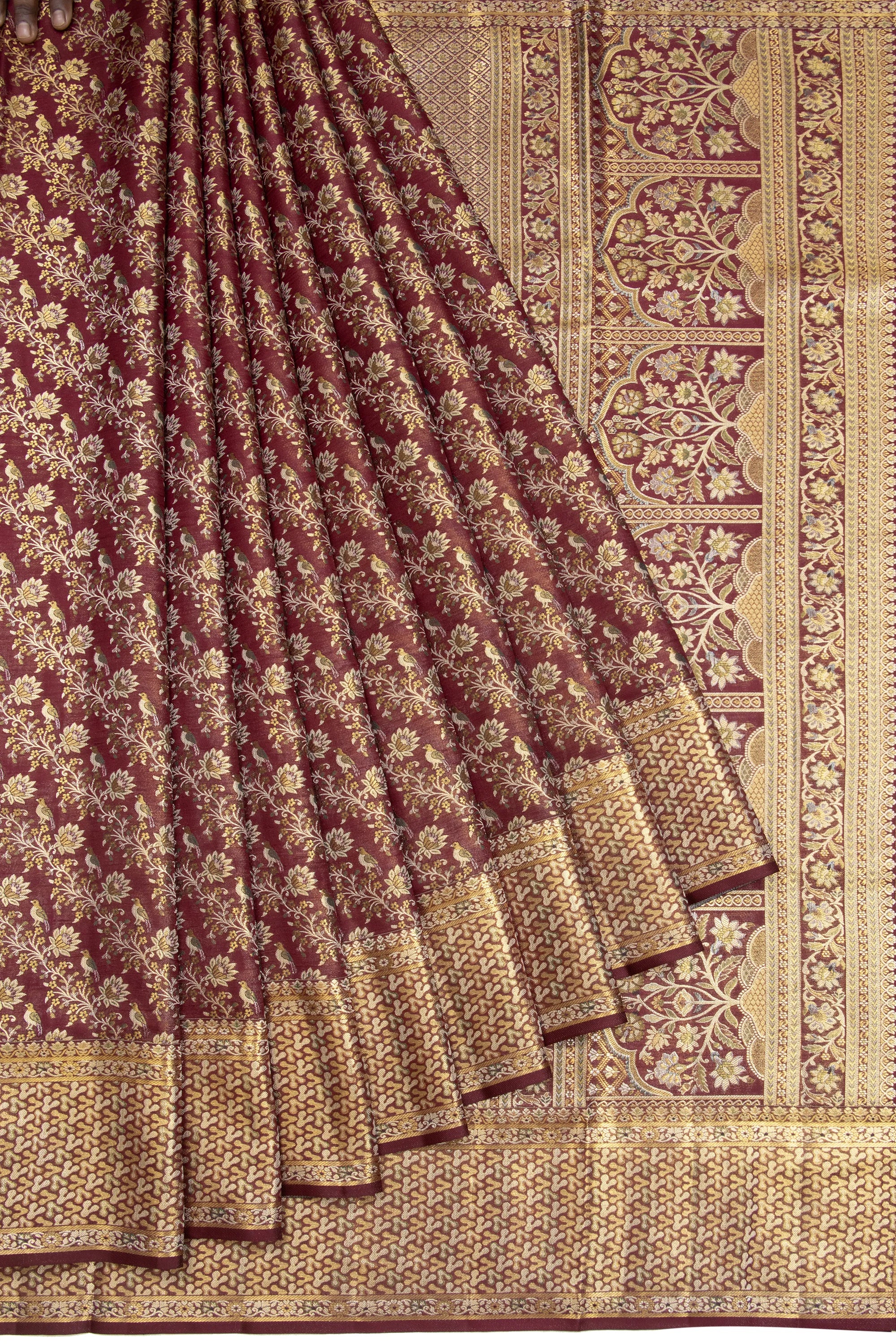 Kanchipuram Silk Tissue Brocade Brown Saree