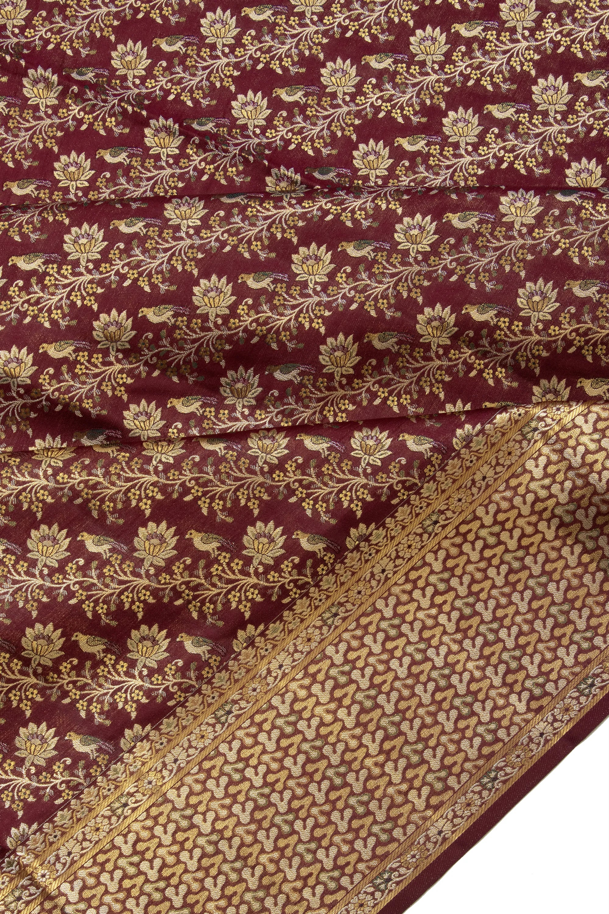 Kanchipuram Silk Tissue Brocade Brown Saree