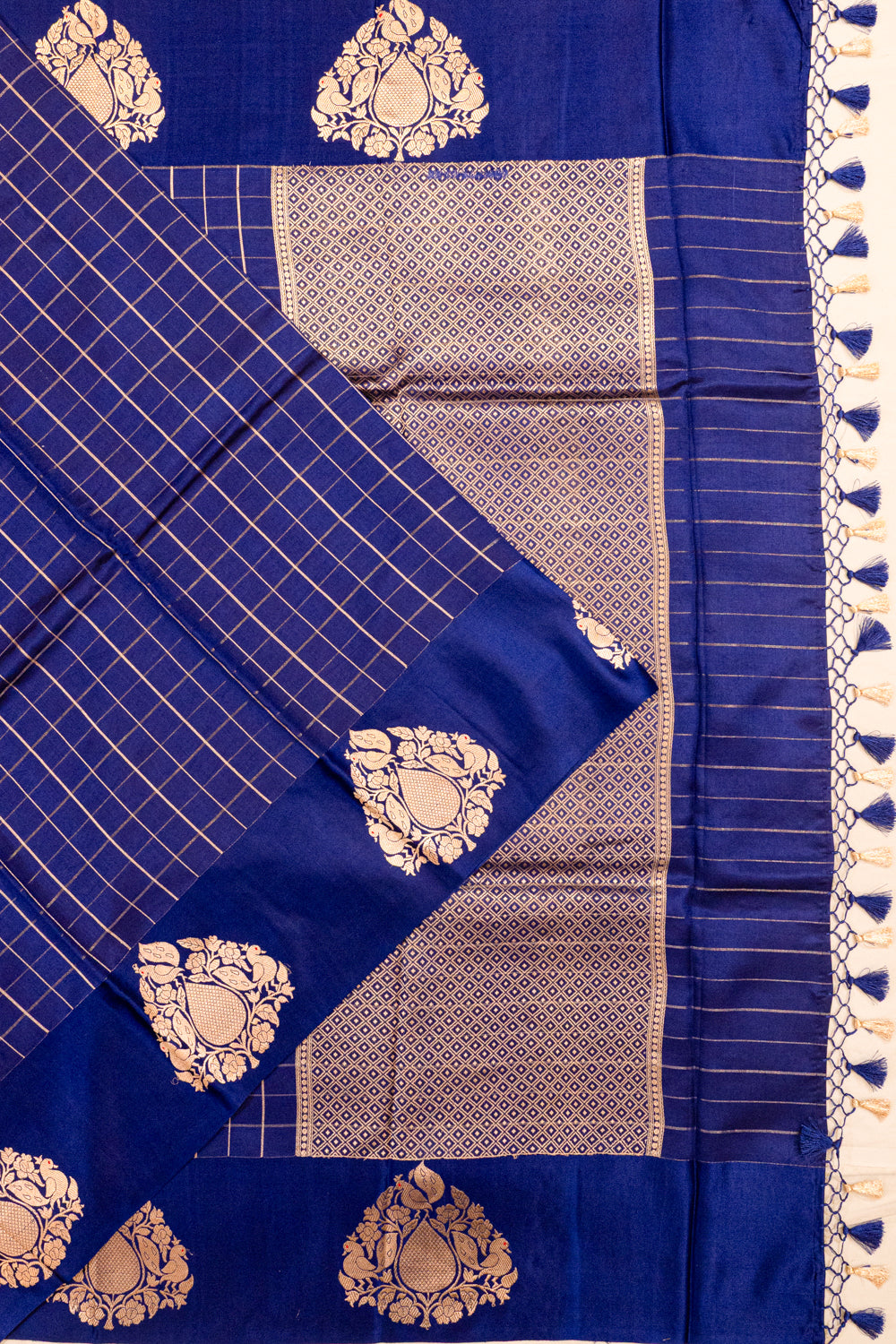 Banarasi Katan Silk Checks Royal Blue Saree