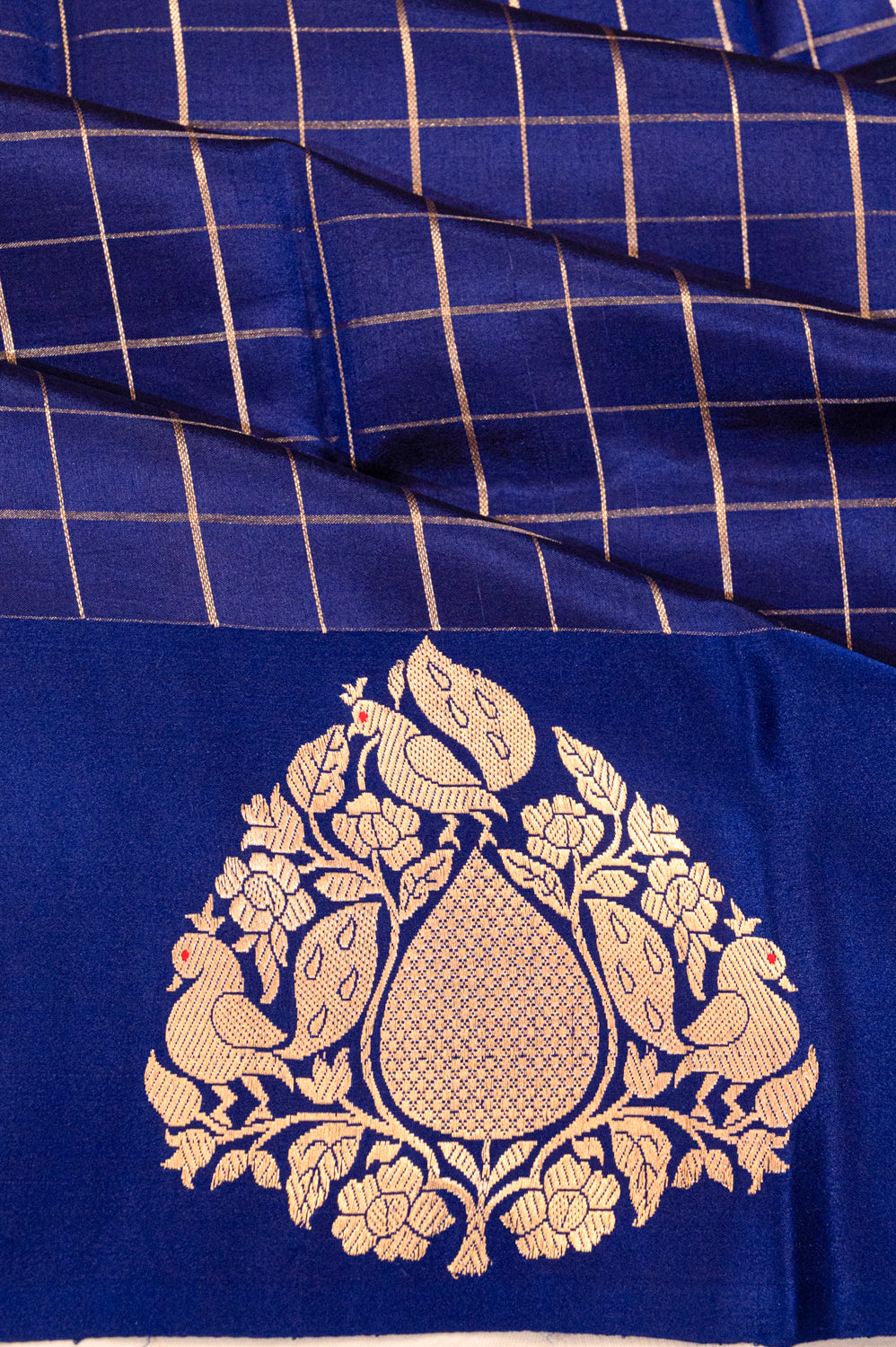 Banarasi Katan Silk Checks Royal Blue Saree