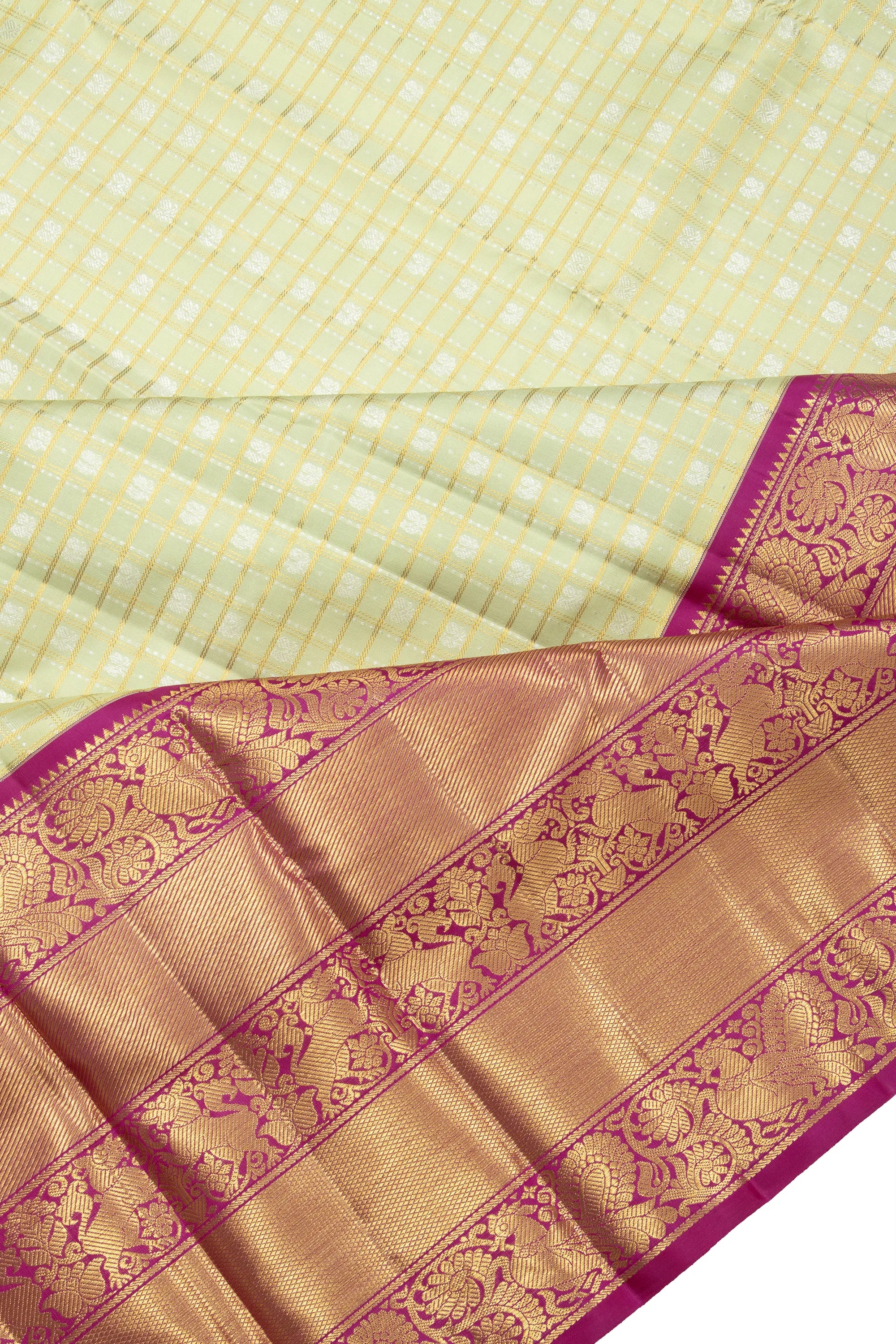Kanchipuram Silk Checks And Butta Pastel Green Saree