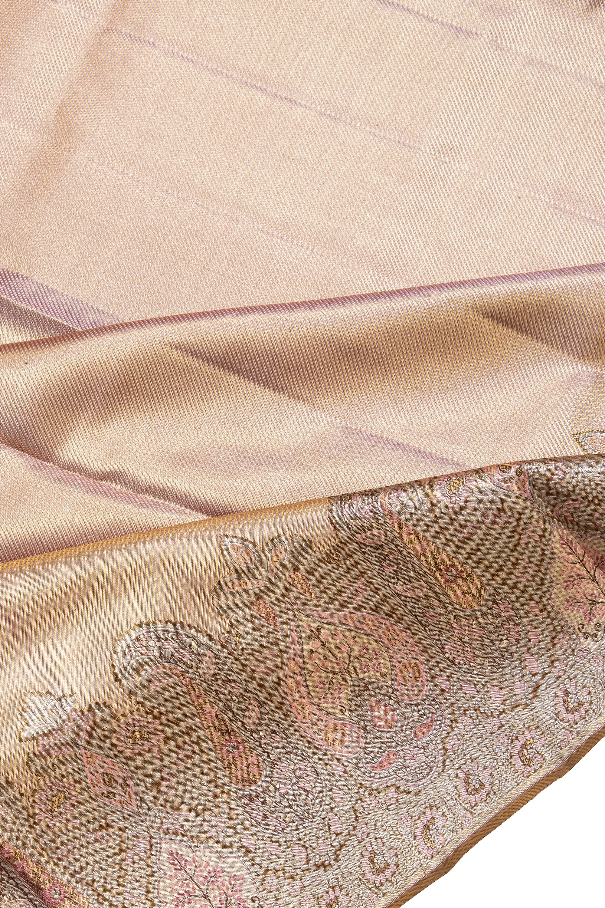 Kanchipuram Silk Tissue Diagonal Lines Pink Saree