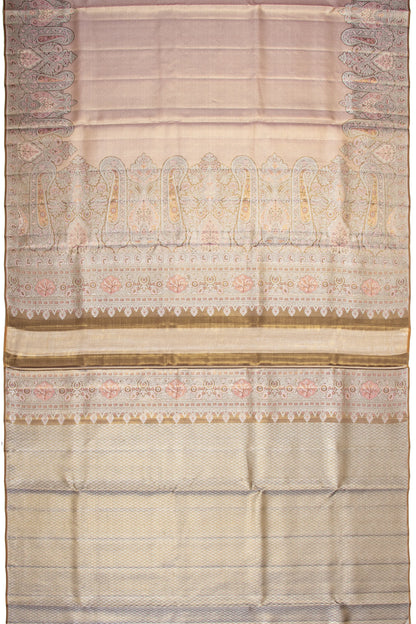 Kanchipuram Silk Tissue Diagonal Lines Pink Saree