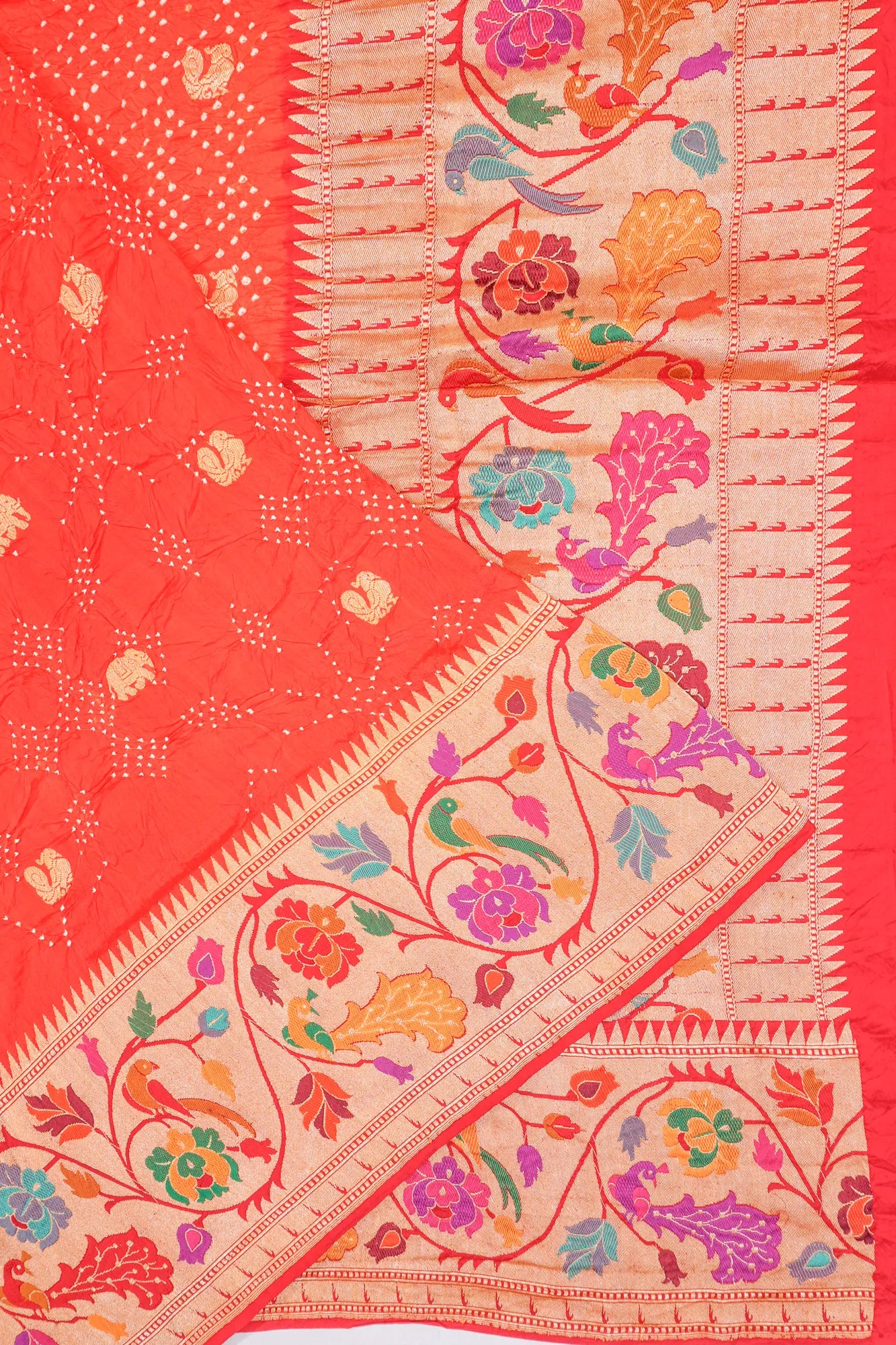 Banarasi Silk Bandhani Butta Tomato Red Saree