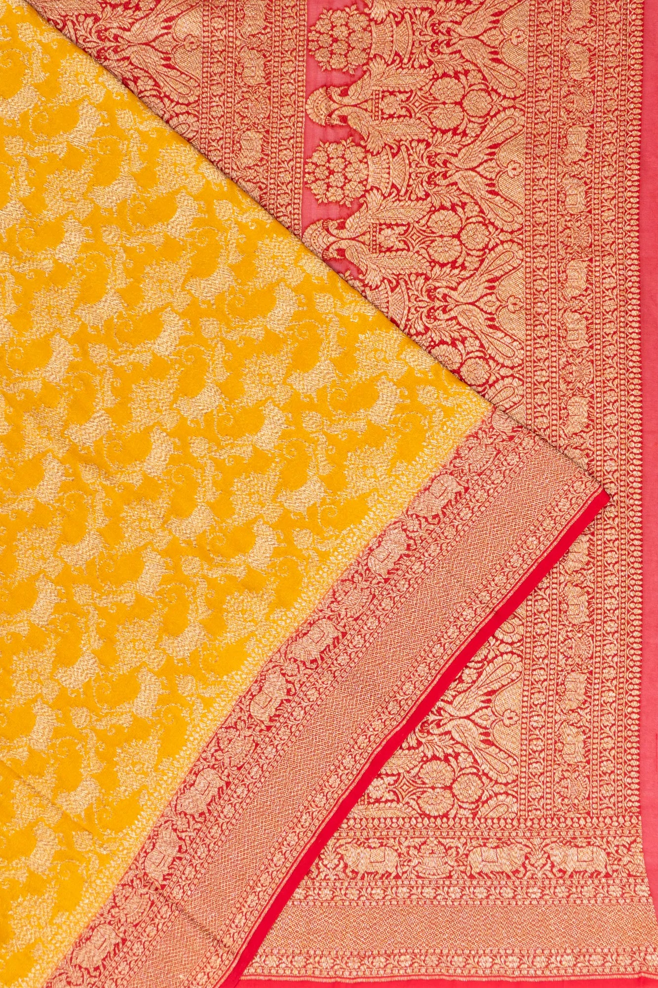 Banarasi Georgette Pichwai Brocade Mustard Yellow Saree