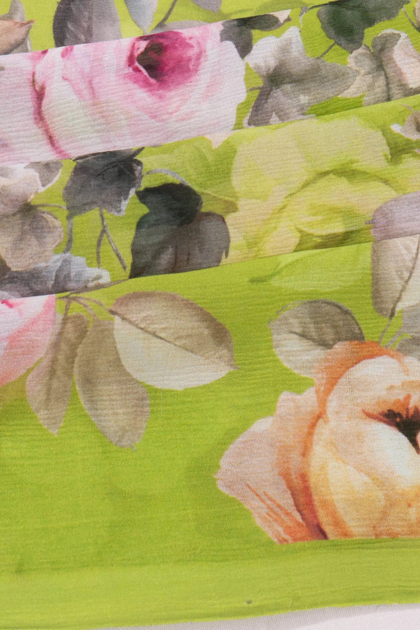 Chiffon Floral Printed Parrot Green Saree