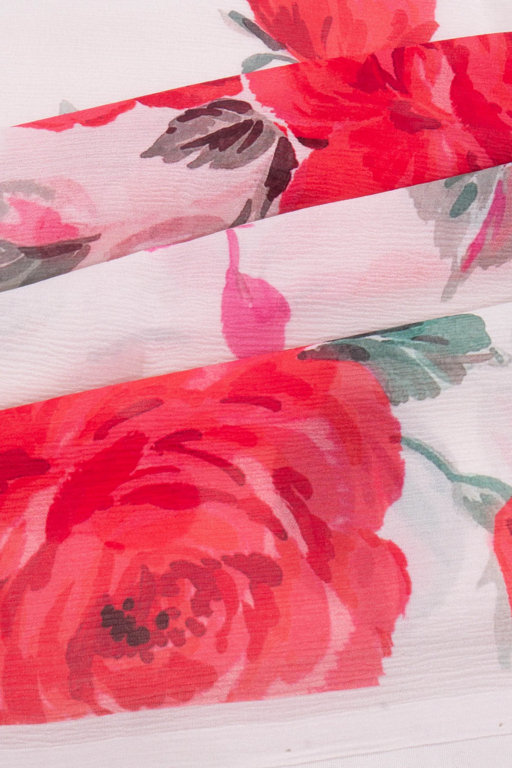 Chiffon Floral Printed White Saree