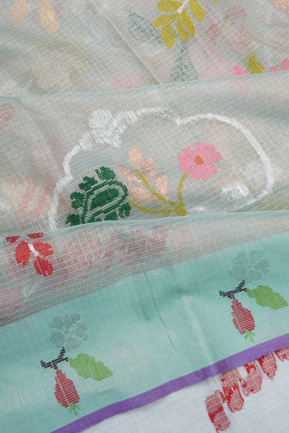 Zari Kota Cotton Jaal Grey Saree