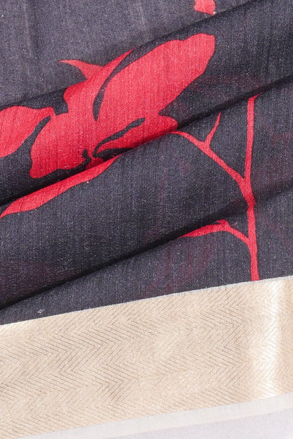 Kankatala Tussar Floral Printed Black Saree g2