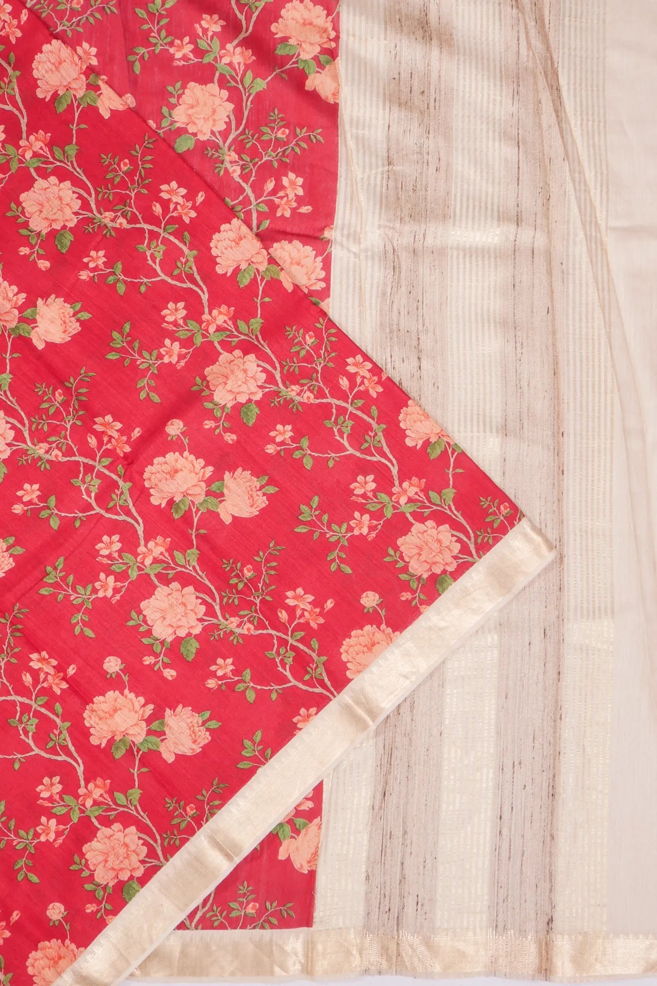 Kankatala Tussar Floral Printed Red Saree g2