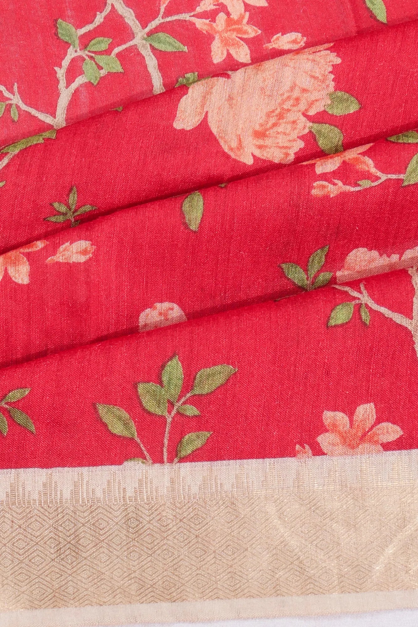 Kankatala Tussar Floral Printed Red Saree g2