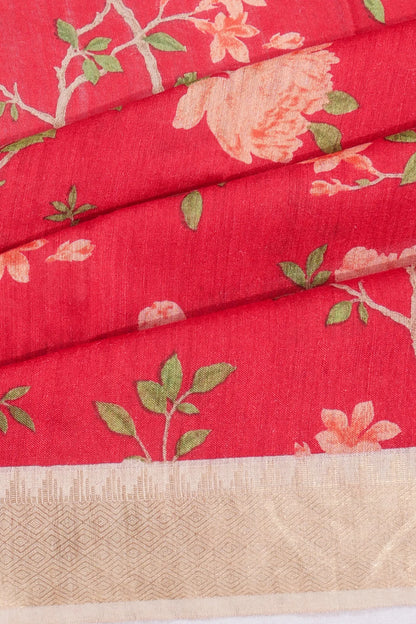 Kankatala Tussar Floral Printed Red Saree g2