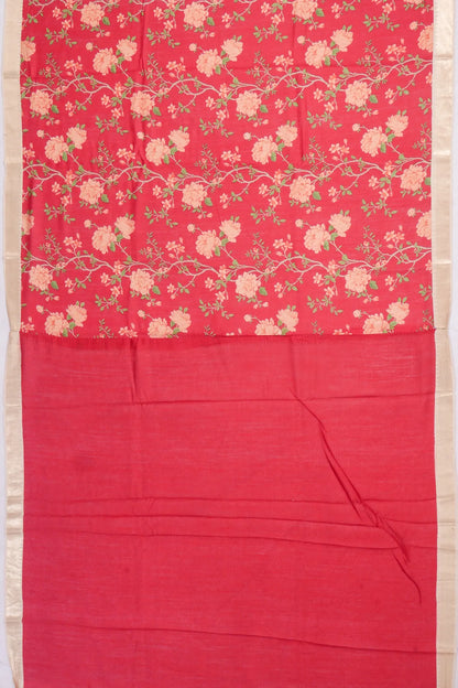 Kankatala Tussar Floral Printed Red Saree g2