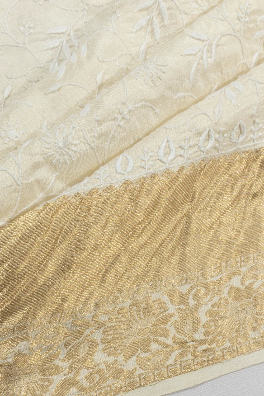 Chikankari X Kanchipuram Silk Jaal White Saree