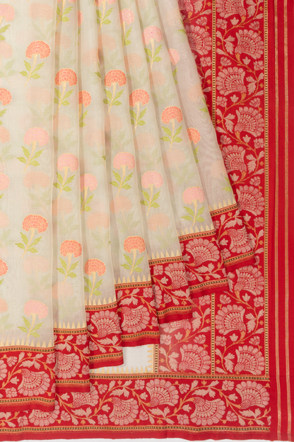 Banarasi Kora Organza Jamdani Butta Off White Saree