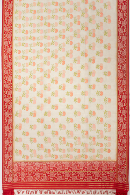 Banarasi Kora Organza Jamdani Butta Off White Saree