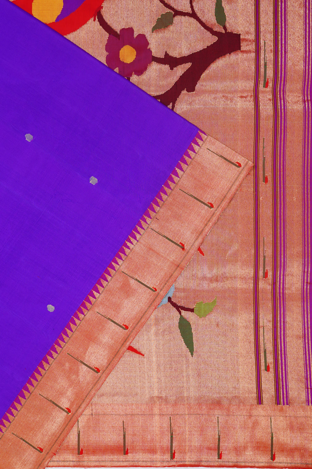 Paithani Silk Butta Violet Saree With Muniya Border