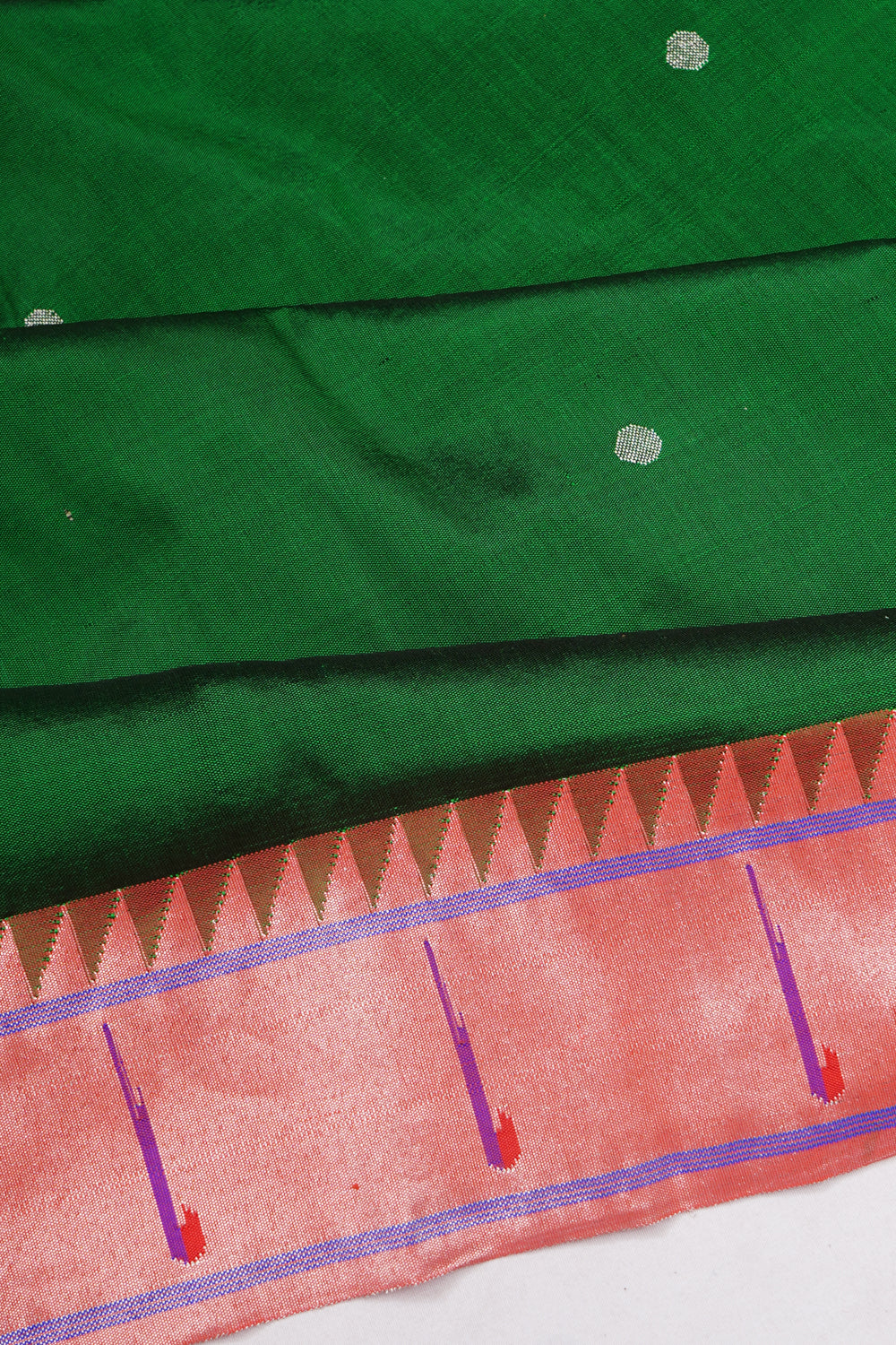 Paithani Silk Butta Bottle Green Saree With Muniya Border