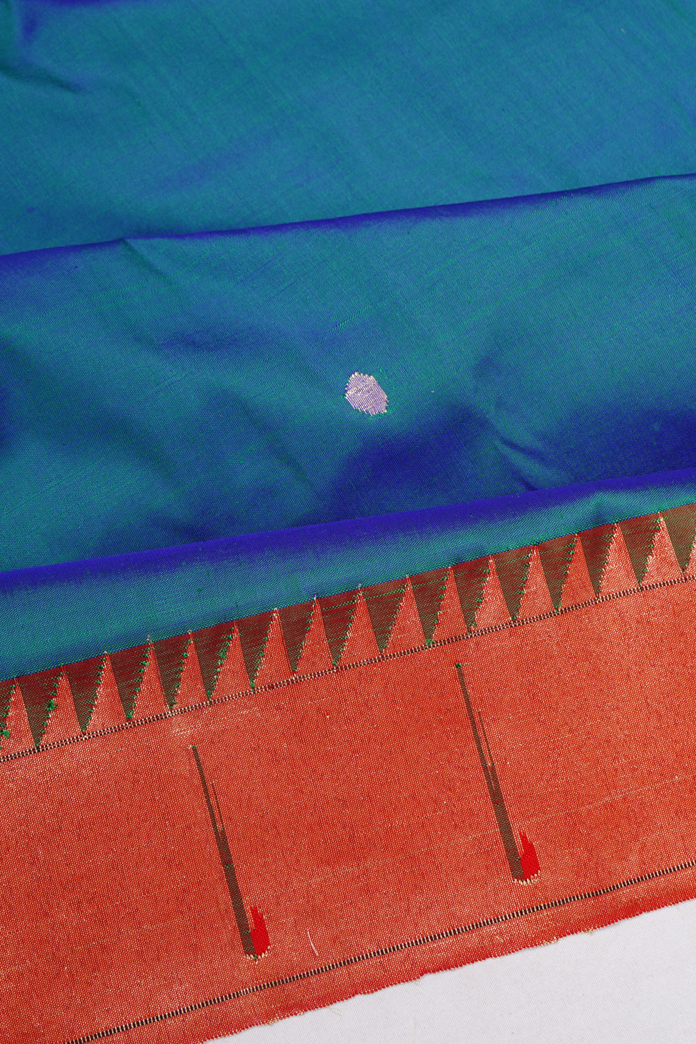 Paithani Silk Butta Peacock Blue Saree With Muniya Border