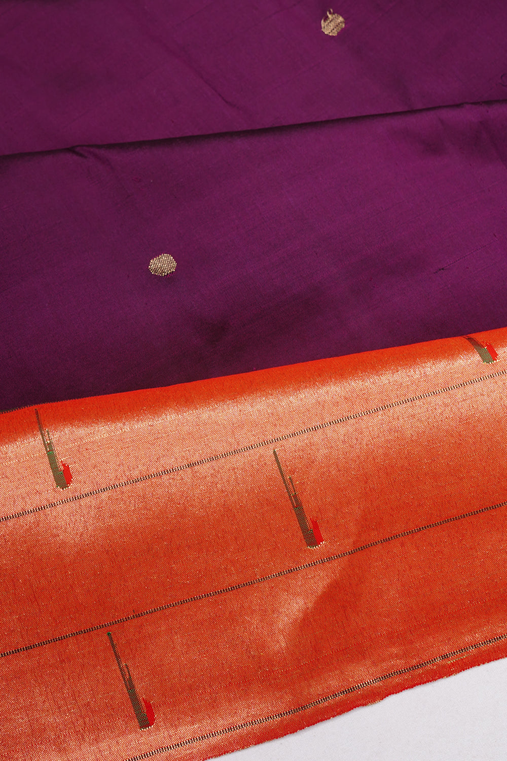 Paithani Silk Butta Burgundy Saree With Triple Muniya Border
