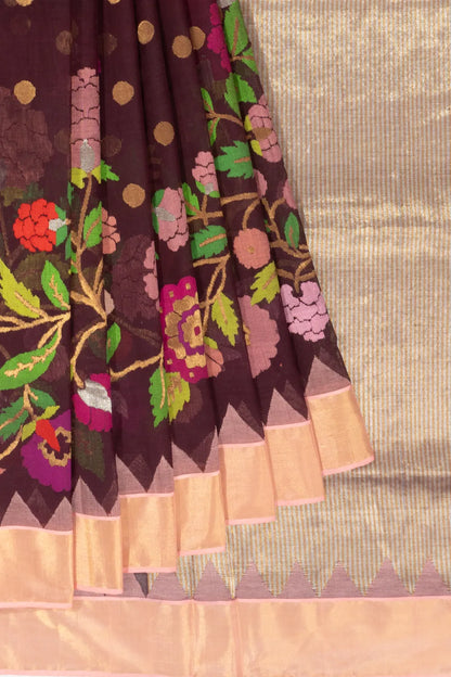 Ponduru Handspun Cotton Jamdani Butta Burgundy Saree