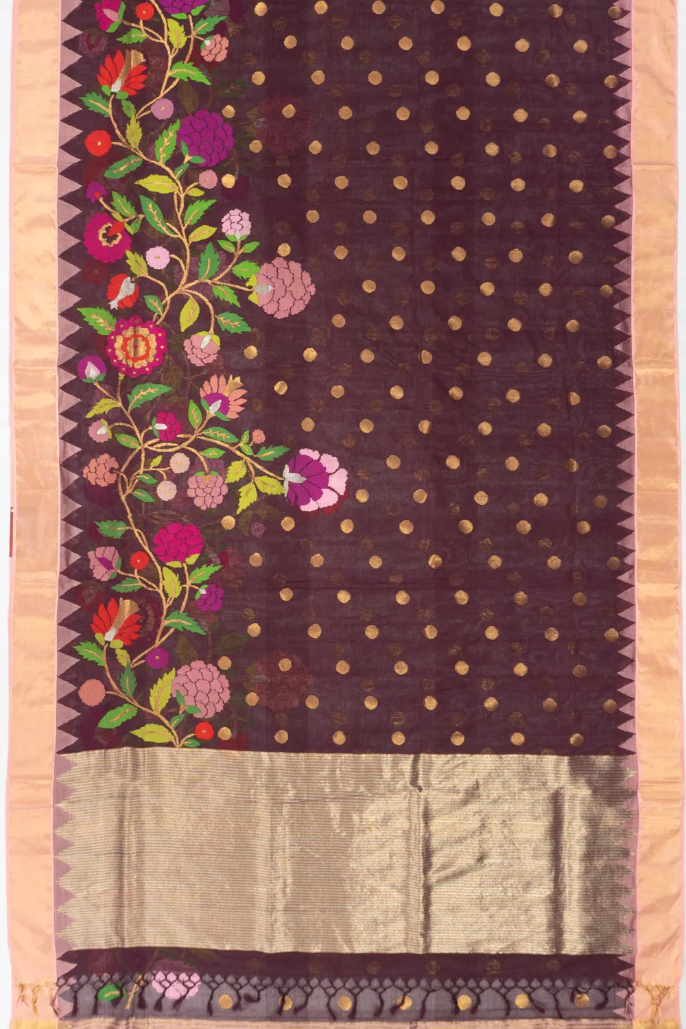 Ponduru Handspun Cotton Jamdani Butta Burgundy Saree