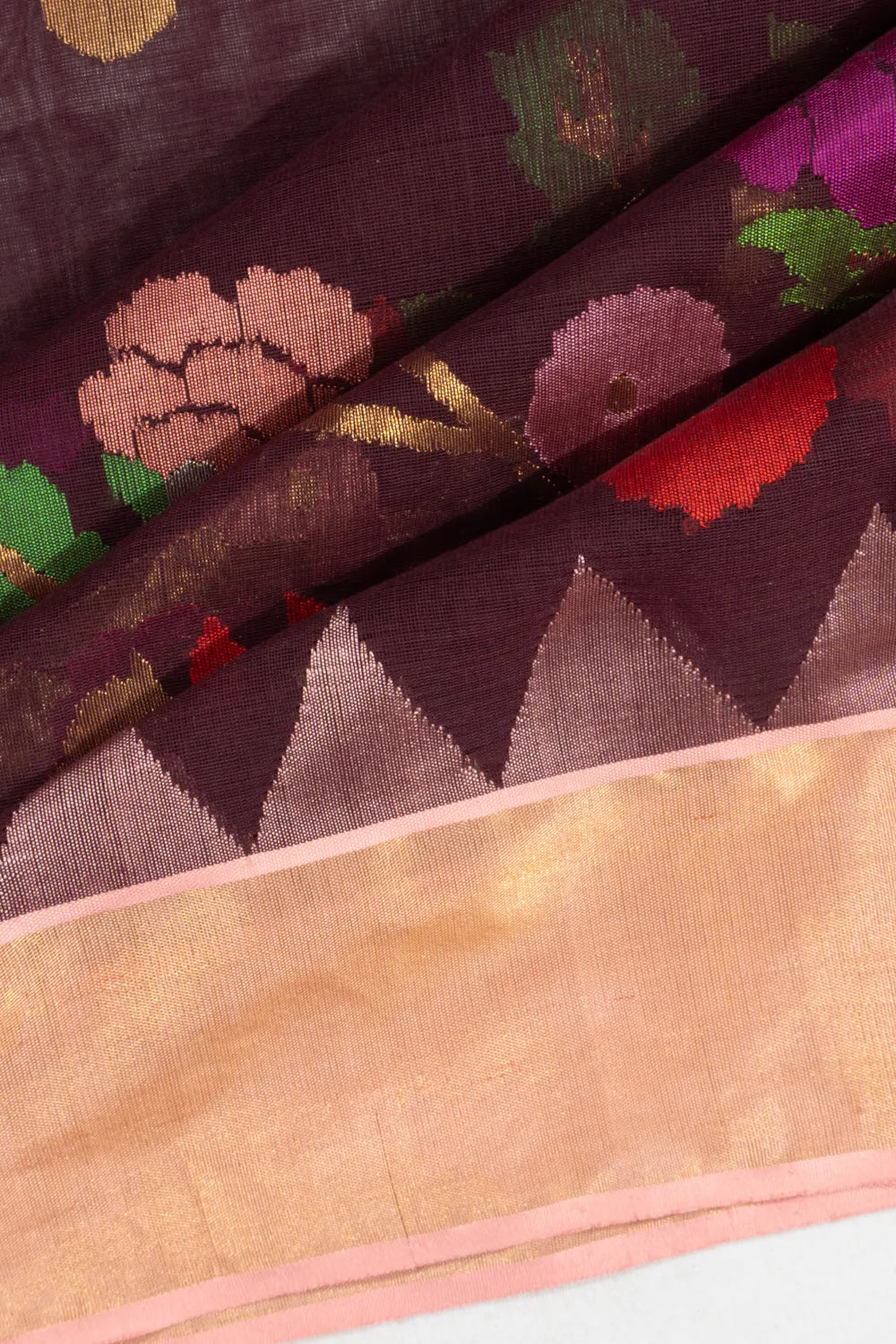 Ponduru Handspun Cotton Jamdani Butta Burgundy Saree