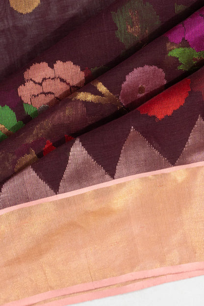Ponduru Handspun Cotton Jamdani Butta Burgundy Saree