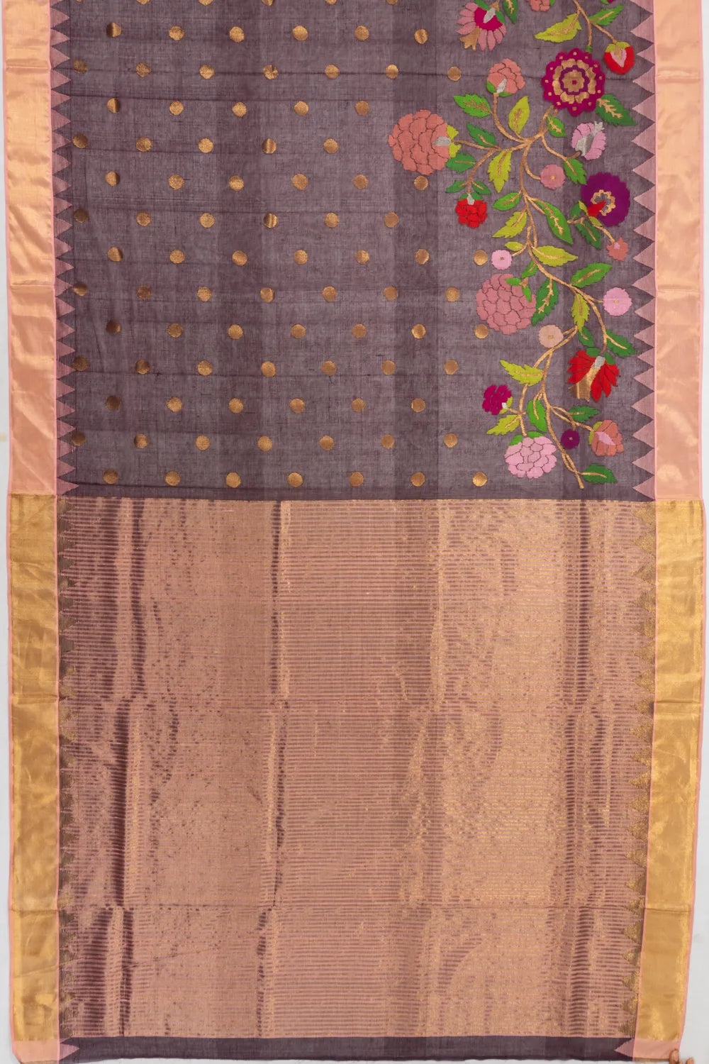 Ponduru Handspun Cotton Jamdani Butta Burgundy Saree