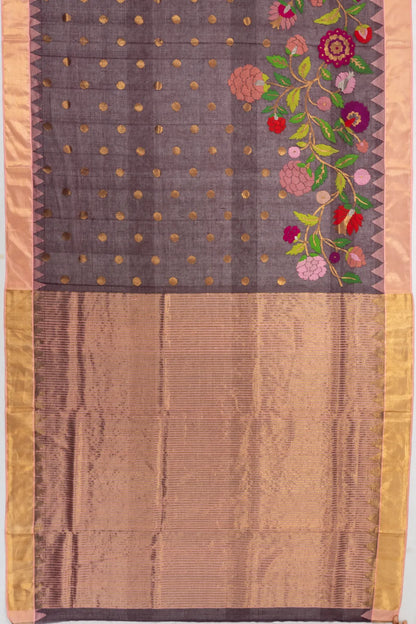 Ponduru Handspun Cotton Jamdani Butta Burgundy Saree