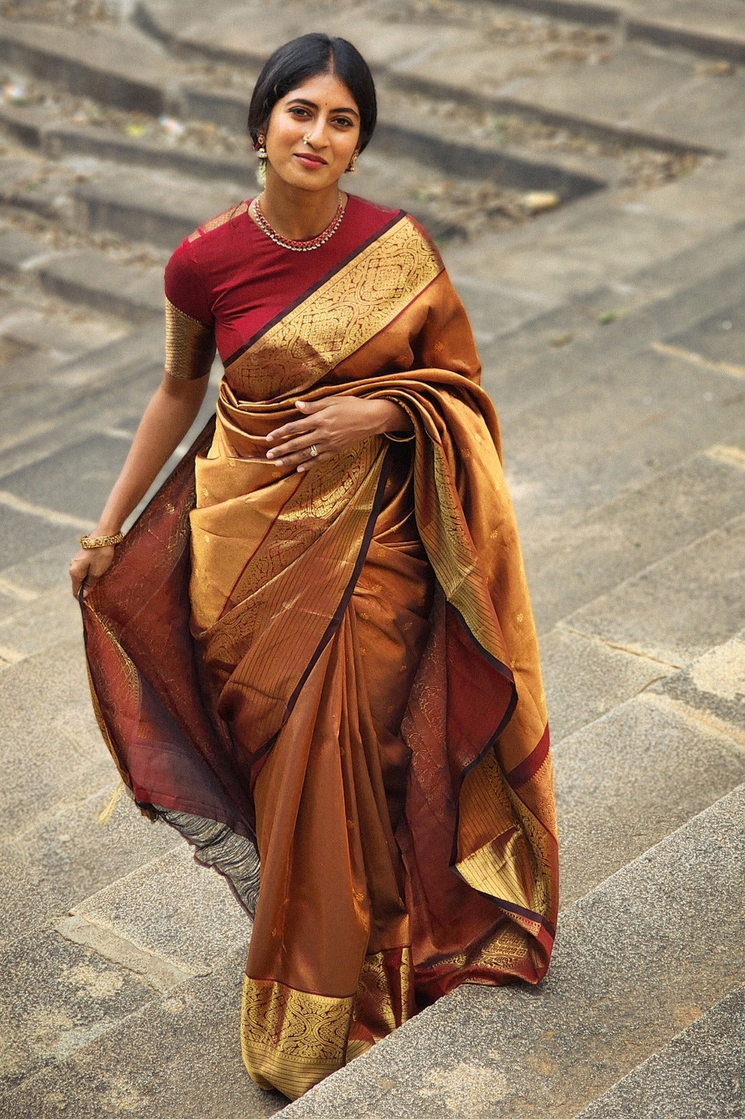Kanchipuram Silk Tissue Brocade And Butta Red Saree