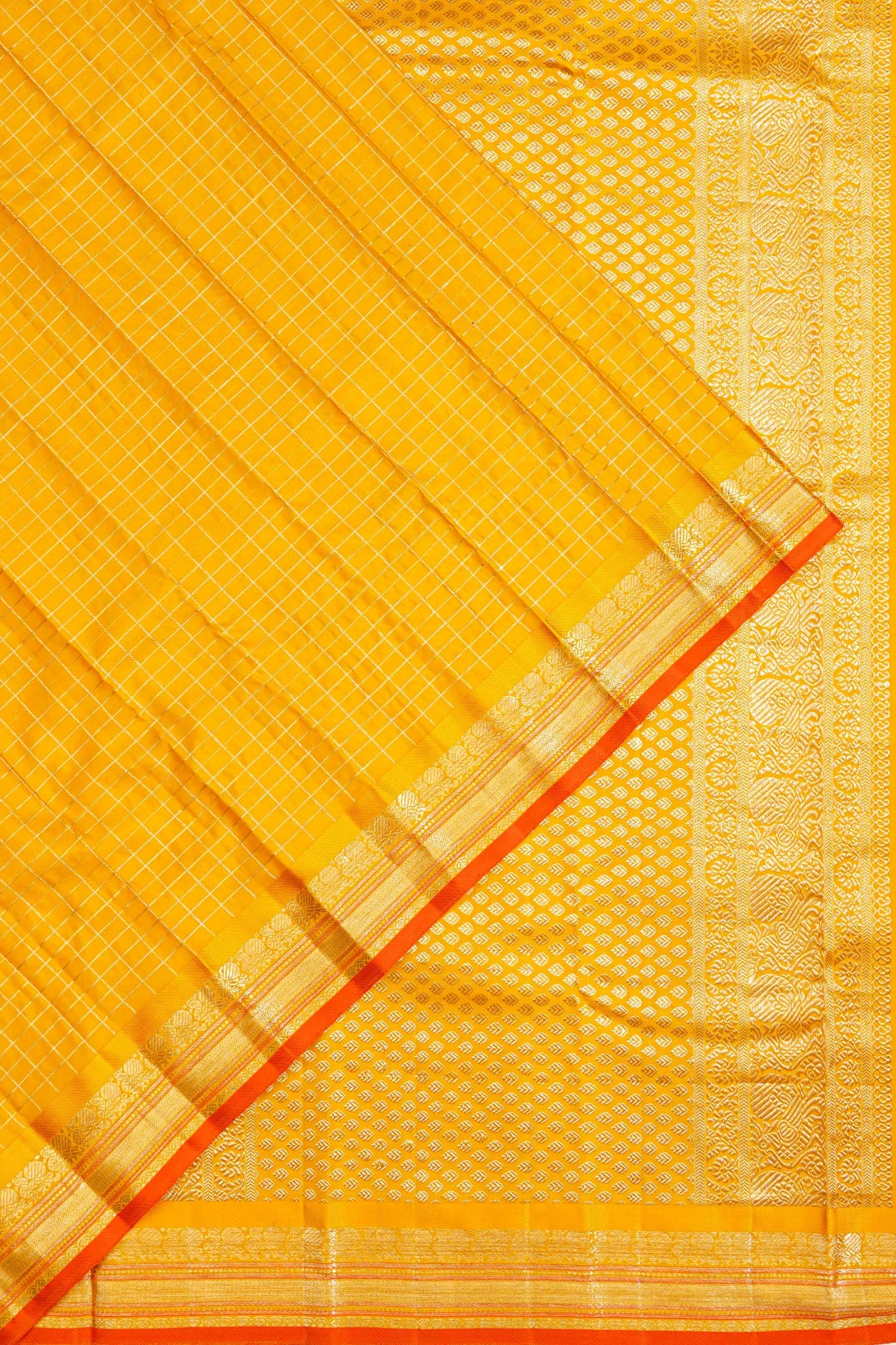 Kanchipuram Silk Checks Yellow Saree