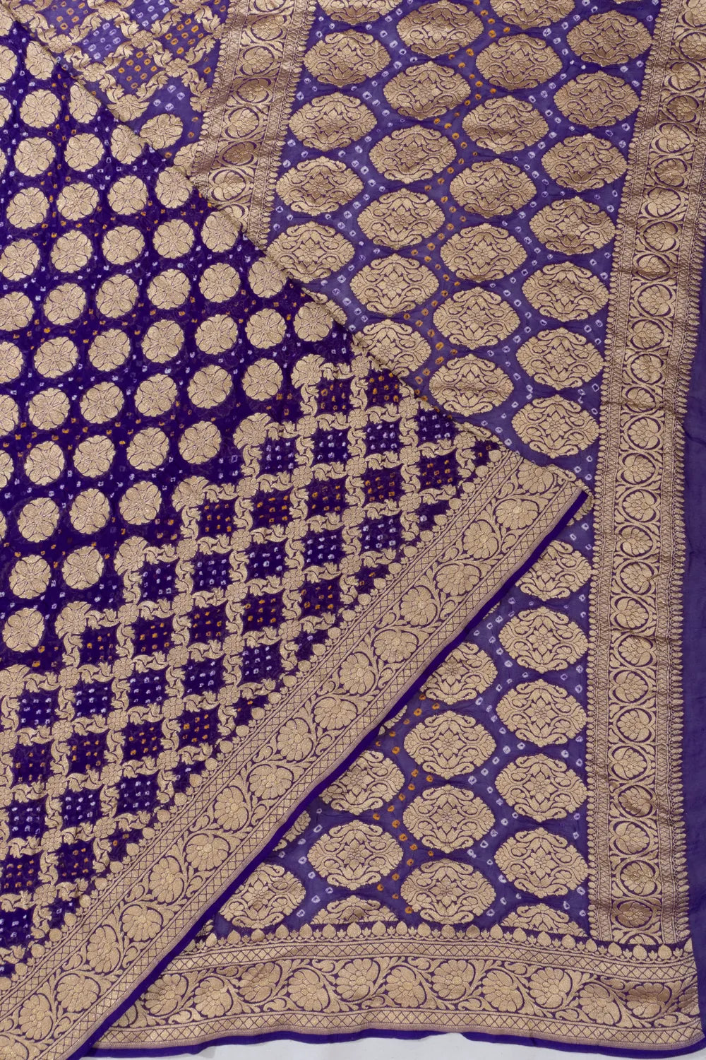 Banarasi Georgette Bandhani Brocade Royal Blue Saree