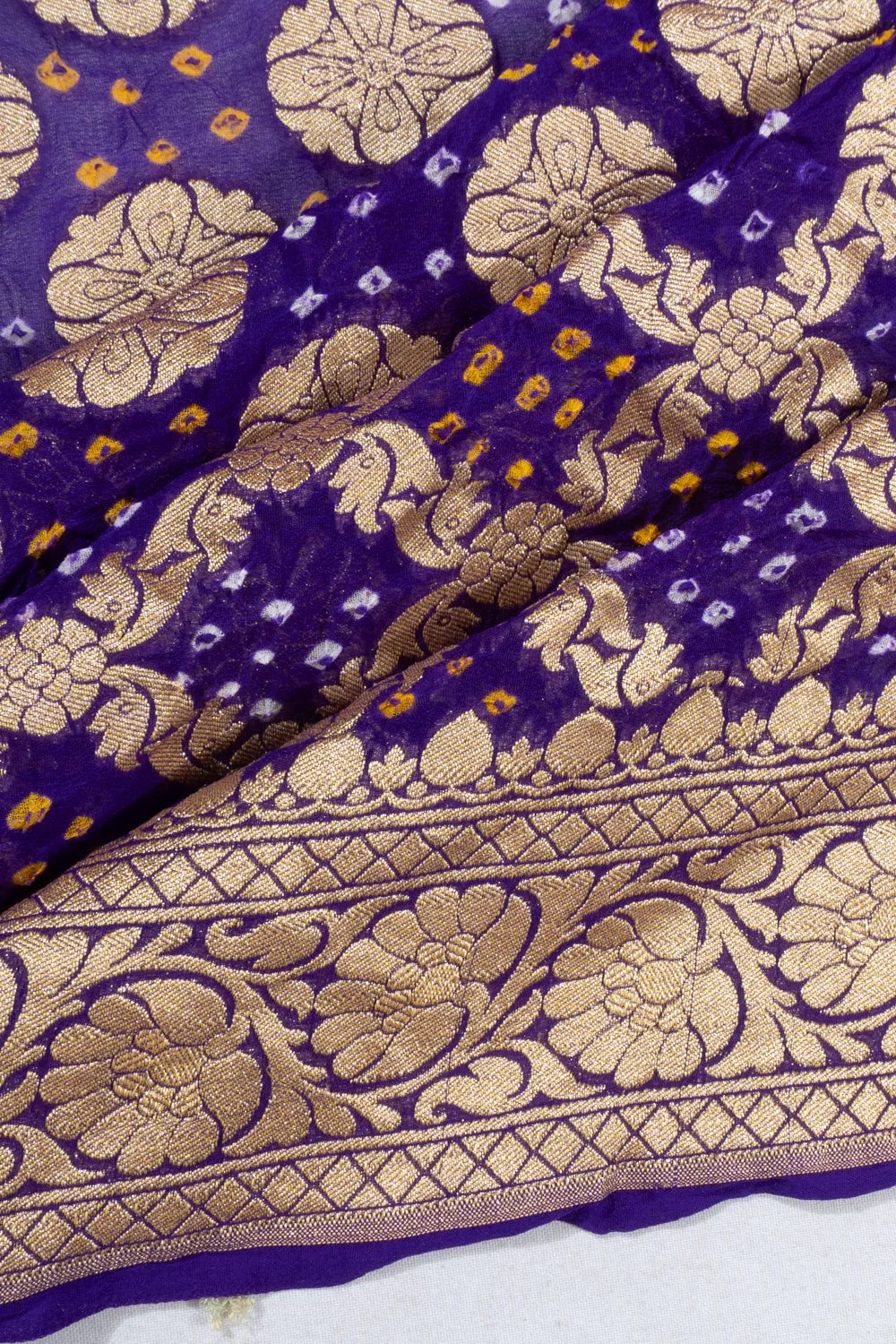 Banarasi Georgette Bandhani Brocade Royal Blue Saree