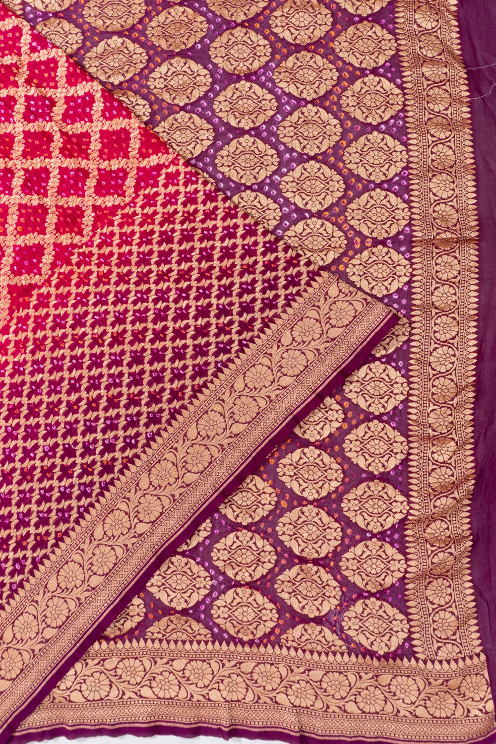 Banarasi Georgette Bandhani Pink And Purple Saree