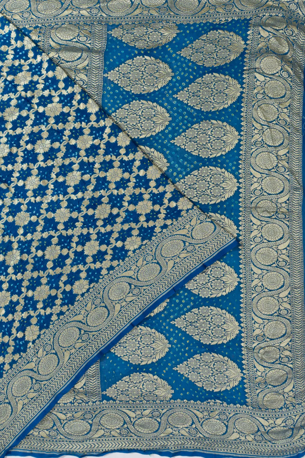 Banarasi Georgette Bandhani Brocade Royal Blue Saree