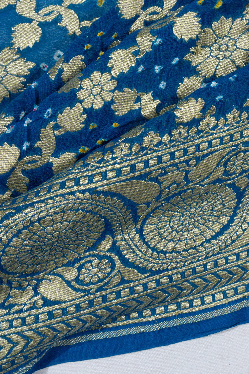 Banarasi Georgette Bandhani Brocade Royal Blue Saree