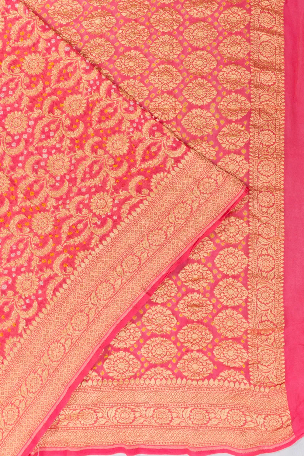 Banarasi Georgette Bandhani Brocade Bright Pink Saree
