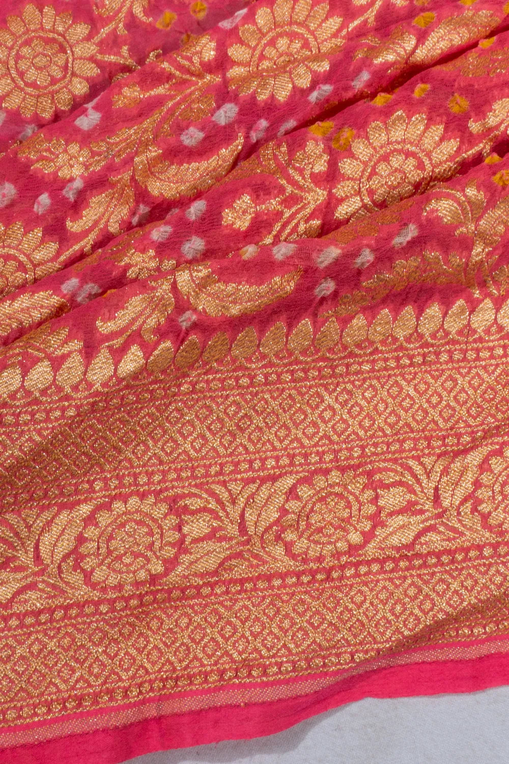 Banarasi Georgette Bandhani Brocade Bright Pink Saree