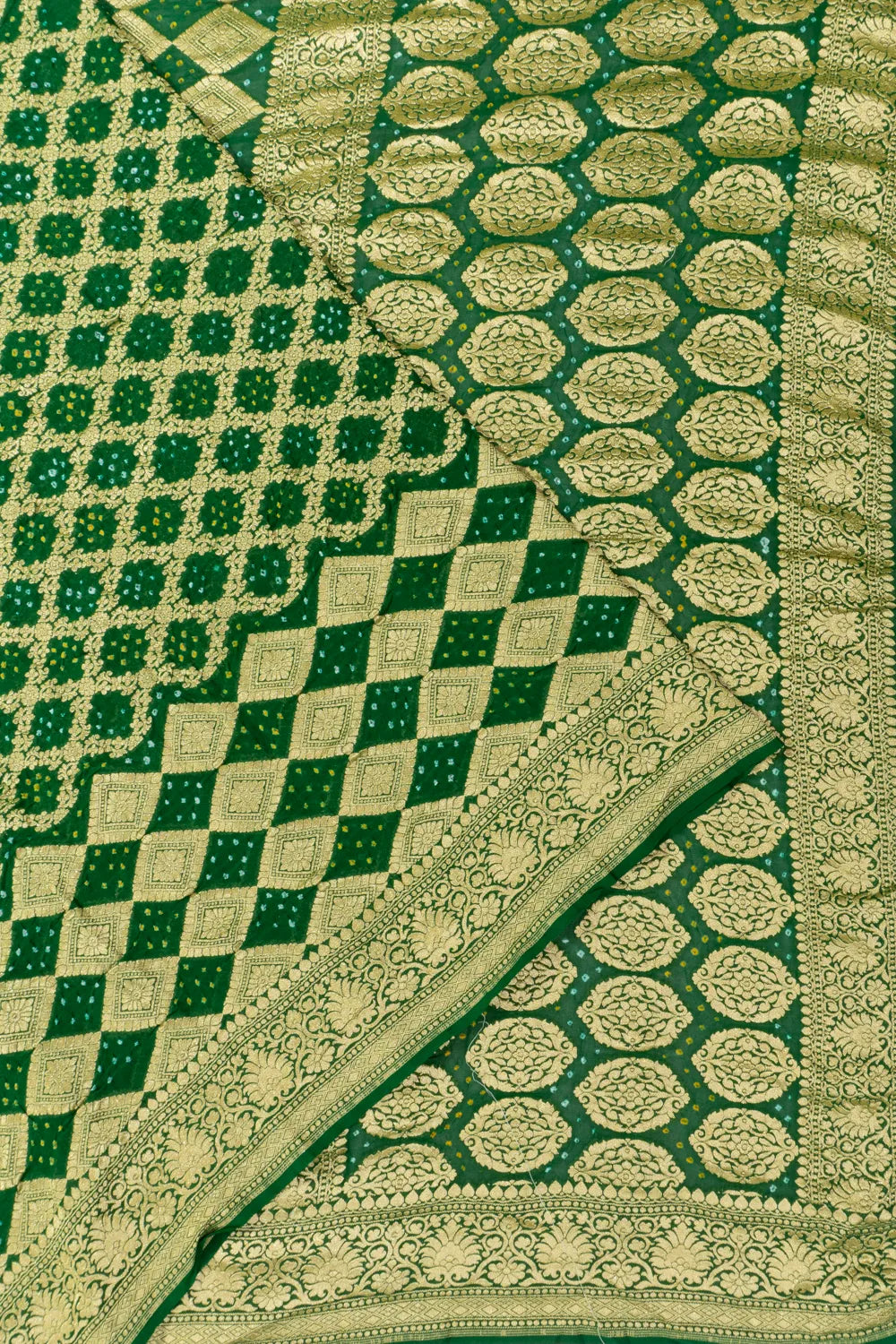 Banarasi Georgette Bandhani Brocade Dark Green Saree