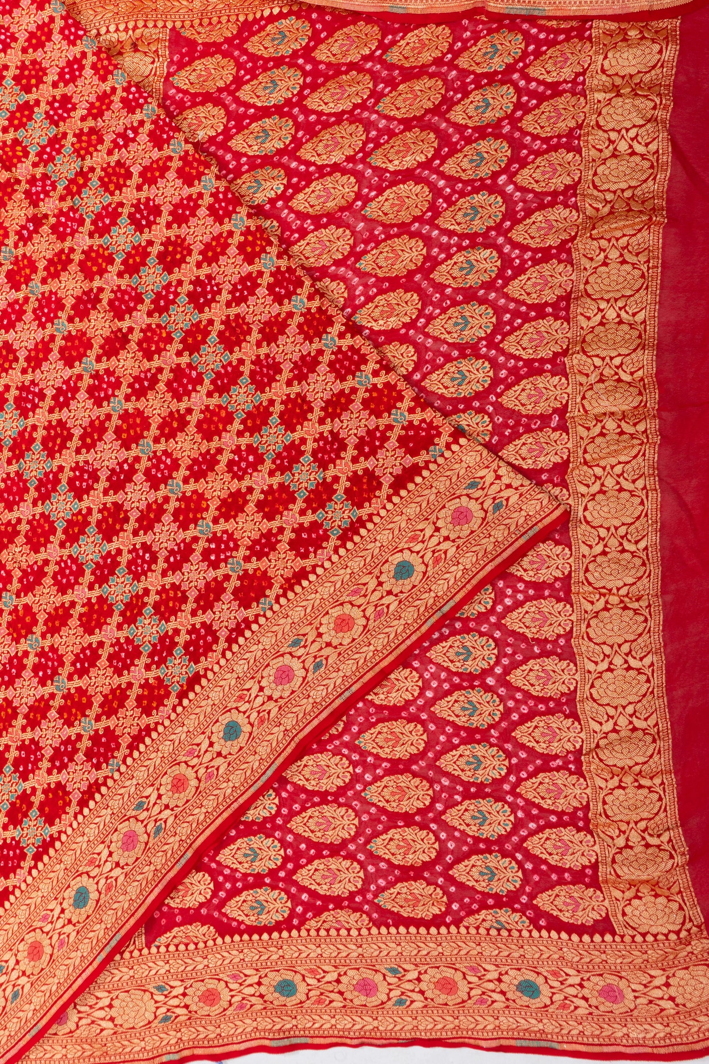 Banarasi Georgette Bandhani Brocade Red Saree